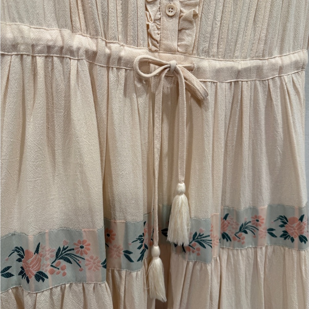 Ivy City Co Cream Holland Tiered Midi/Maxi Dress with Pastel Floral Ribbon Trim - Picture 6 of 8